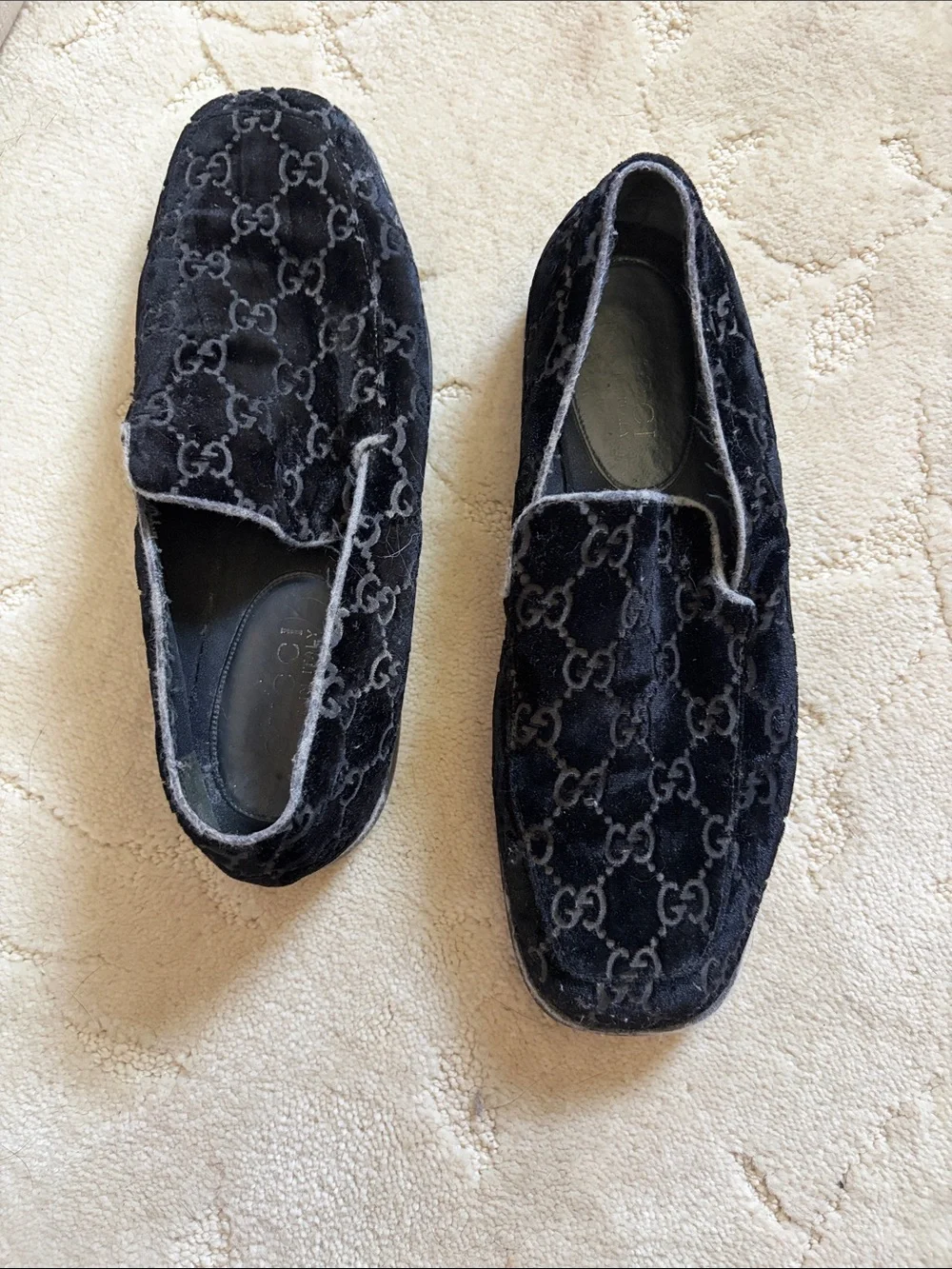 Vintage Women’s Gucci Black GG Velvet Slip-On Loafers